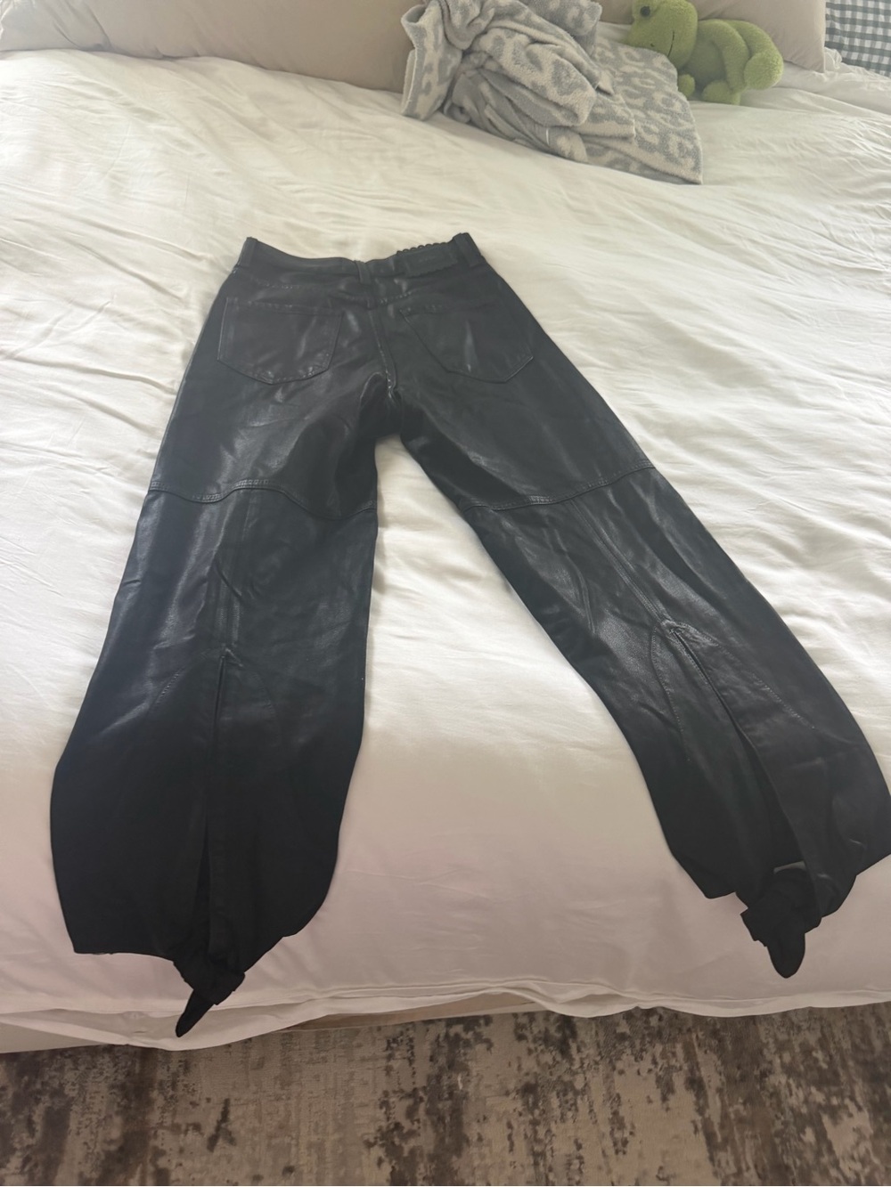 Black Women's Leather Wide-Leg Jeans